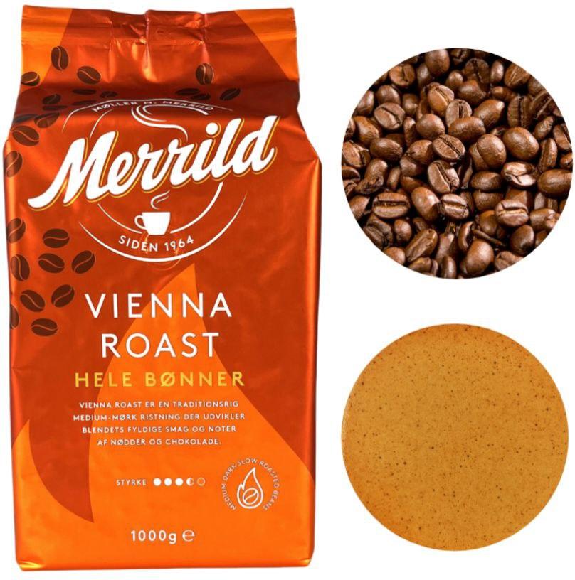 ОРИГІНАЛ! Кава в зернах Merrild VIENNA ROAST 1000 г темне повільне обсмажування в австрійському стилі (Lavazza Merrild Vienna)