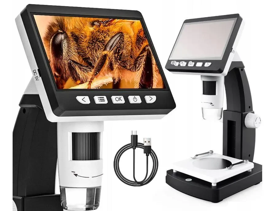 Цифровий мікроскоп Inskam 306 з екраном 4.3" IPS, збільшення 1000x, LED підсвічування, запис фото та відео, фото 1