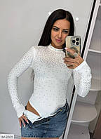 Боді жіноче обтисле вечірнє ошатне стильне модне з віскози з камінням стразами довгий рукав