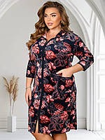 Жіночий елегантний домашній халат на змійці велюр 58-66 розмір великий