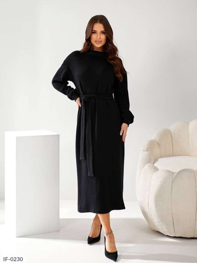 Плаття жіноче класичне базове м'яке ангорове нижче колін міді з поясом осінь-зима розміри 42-48 арт 214