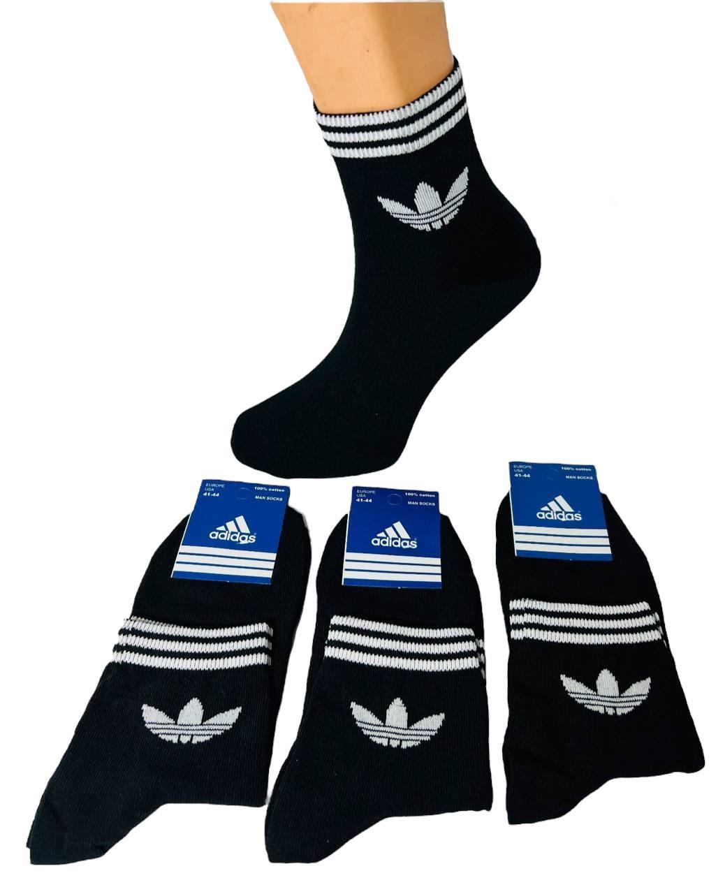 Шкарпетки чоловічі 12 пар демісезонні спортивні середні з бавовни Adidas розмір 41-44 чорні