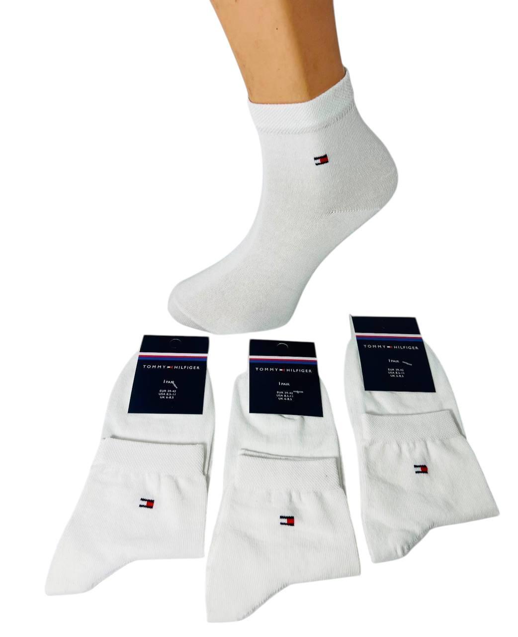Шкарпетки чоловічі 12 пар демісезонні спортивні середні з бавовни Tommy_Hilfiger розмір 39-42 білі