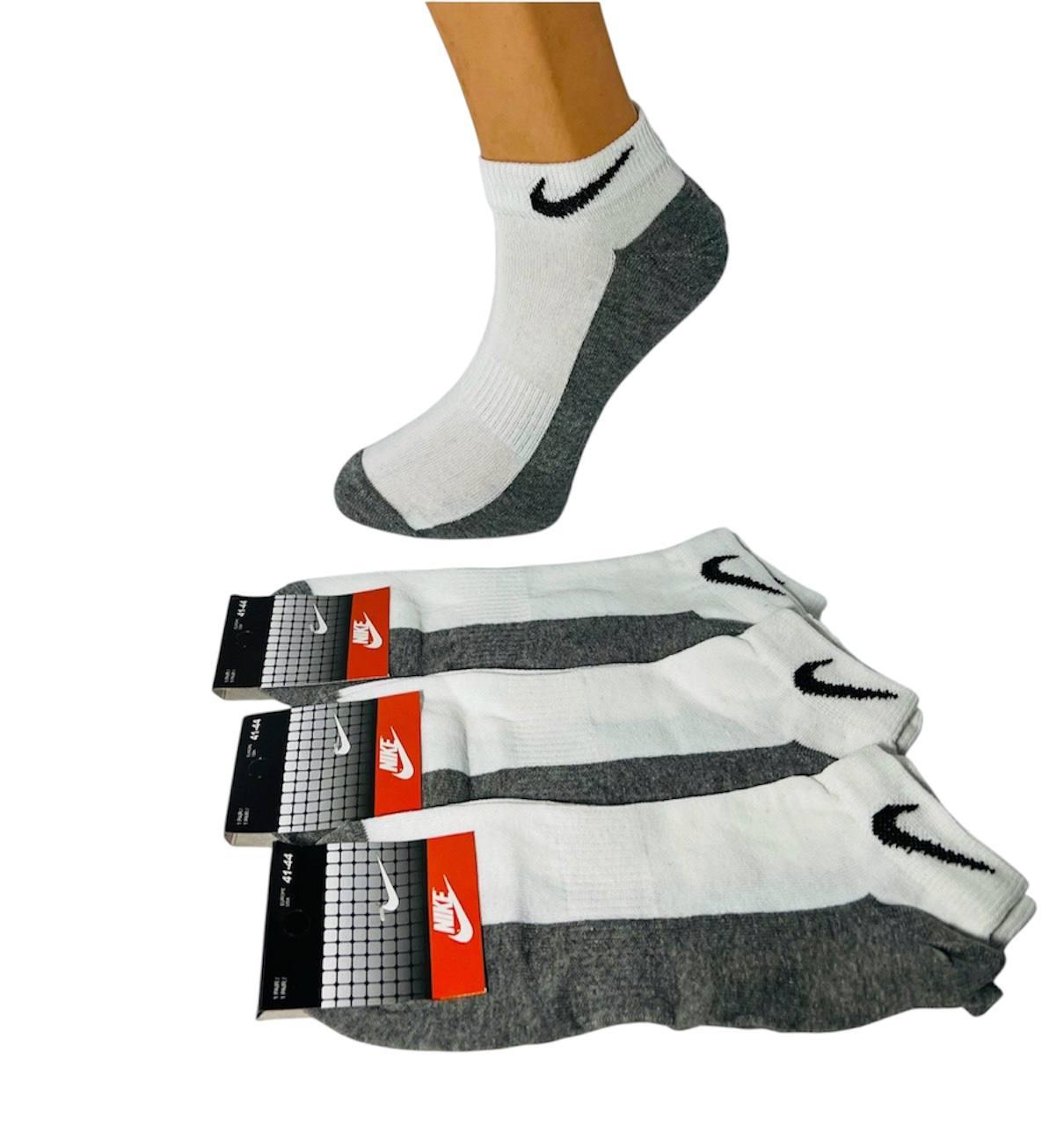 Шкарпетки чоловічі 12 пар демісезонні спортивні укорочені з бавовни Nike розмір 41-44 білі з сірою підошвою