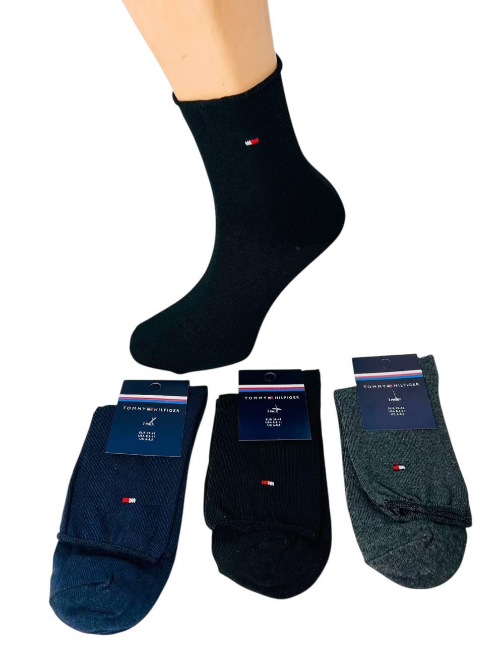 Шкарпетки чоловічі 12 пар демісезонні медичні високі з бавовни Tommy_Hilfiger розмір 43-46 темний мікс кольорів