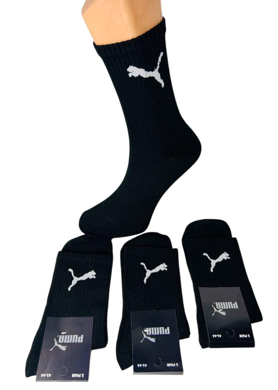 Шкарпетки чоловічі 12 пар спортивні демісезонні високі з тенісною гумкою бавовна Puma розмір 41-44 чорні
