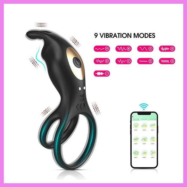 Смарт віброкільце Love Spouse Rabbit ерекційне кільце для чоловіків з 9 режимами вібрації силікон чорне MD1, фото 1