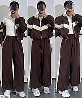 Костюм спортивний жіночий стильний модний з двонитки з лампасами кофта-бомбер на блискавці та штани вільний