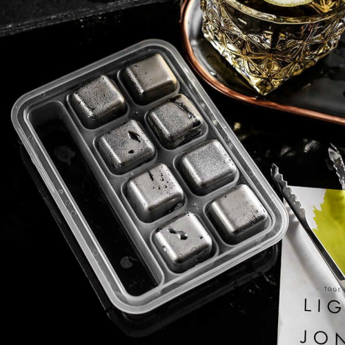 Камені для віскі металеві SILVER 8 шт + щипці, фото 1