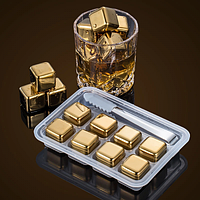 Камені для віскі металеві GOLD 8 шт + щипці