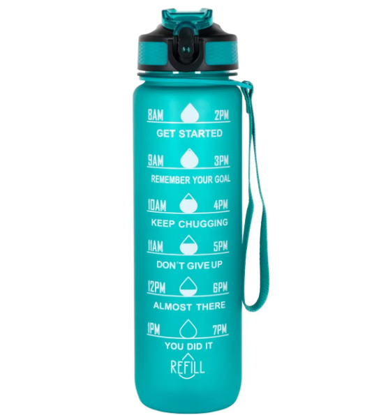 Мотиваційна пляшка для води 1л з часом, без BPA, Tritan