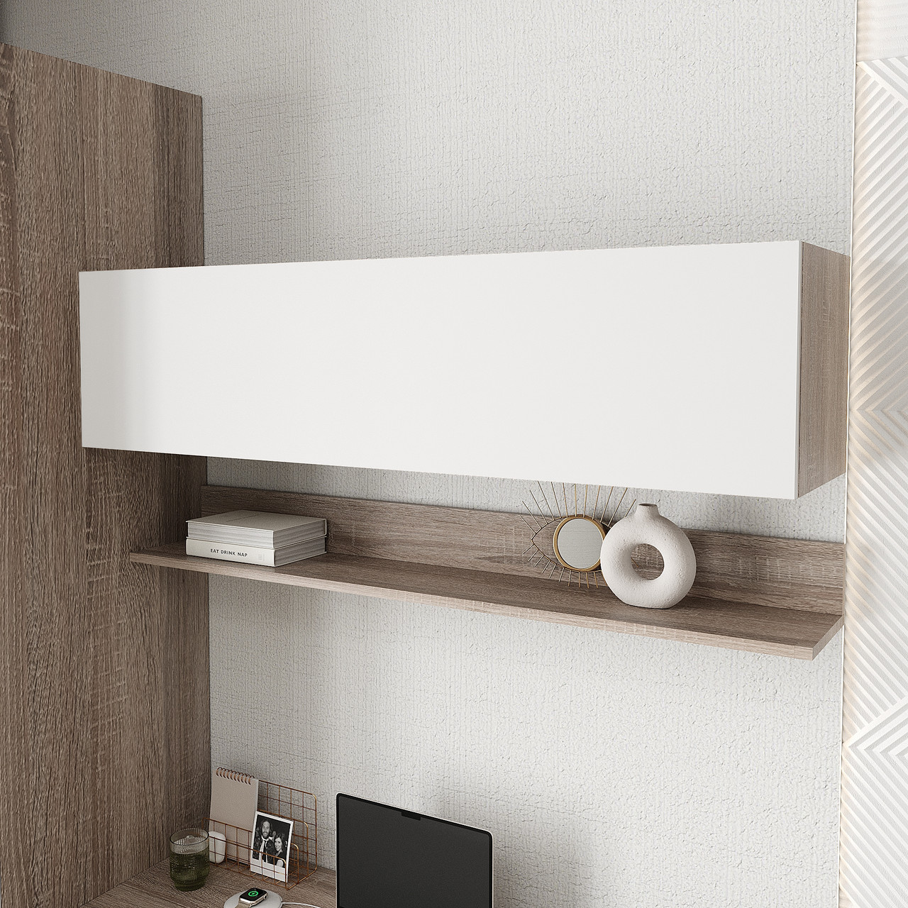 Книжкова підвісна полиця Ейр Дуб Сонома трюфель/Білий, фото 1