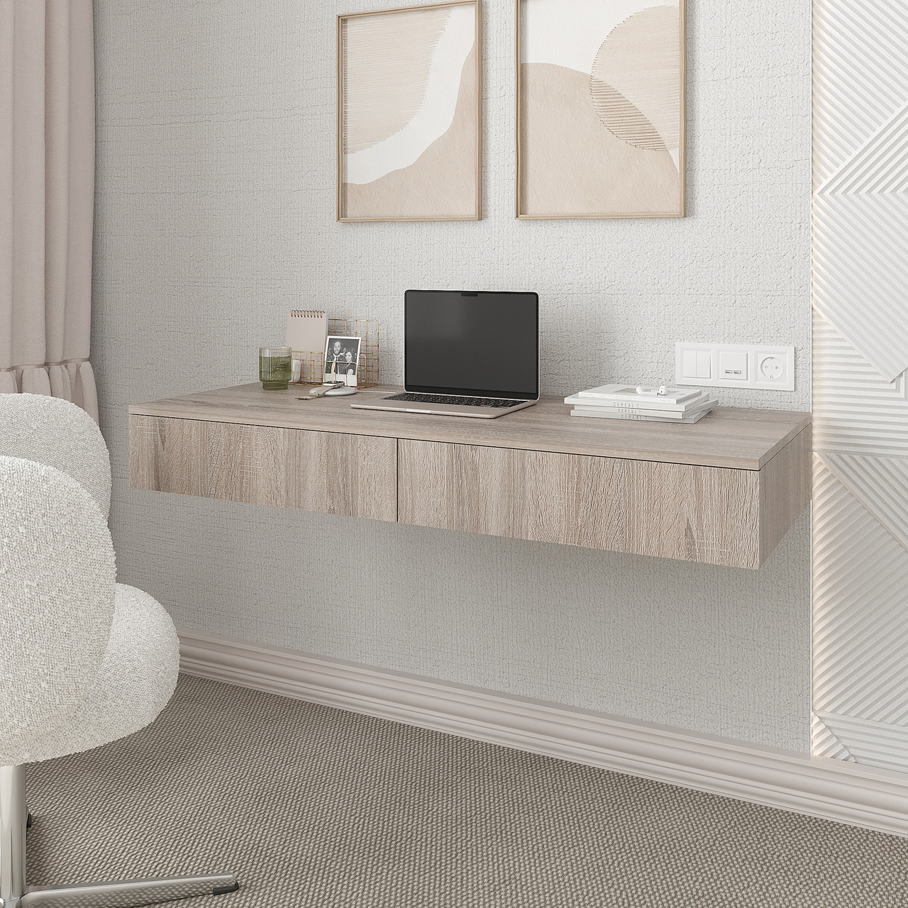 Настінний письмовий стіл 160х1200х500 мм Дуб Сонома трюфель, фото 1