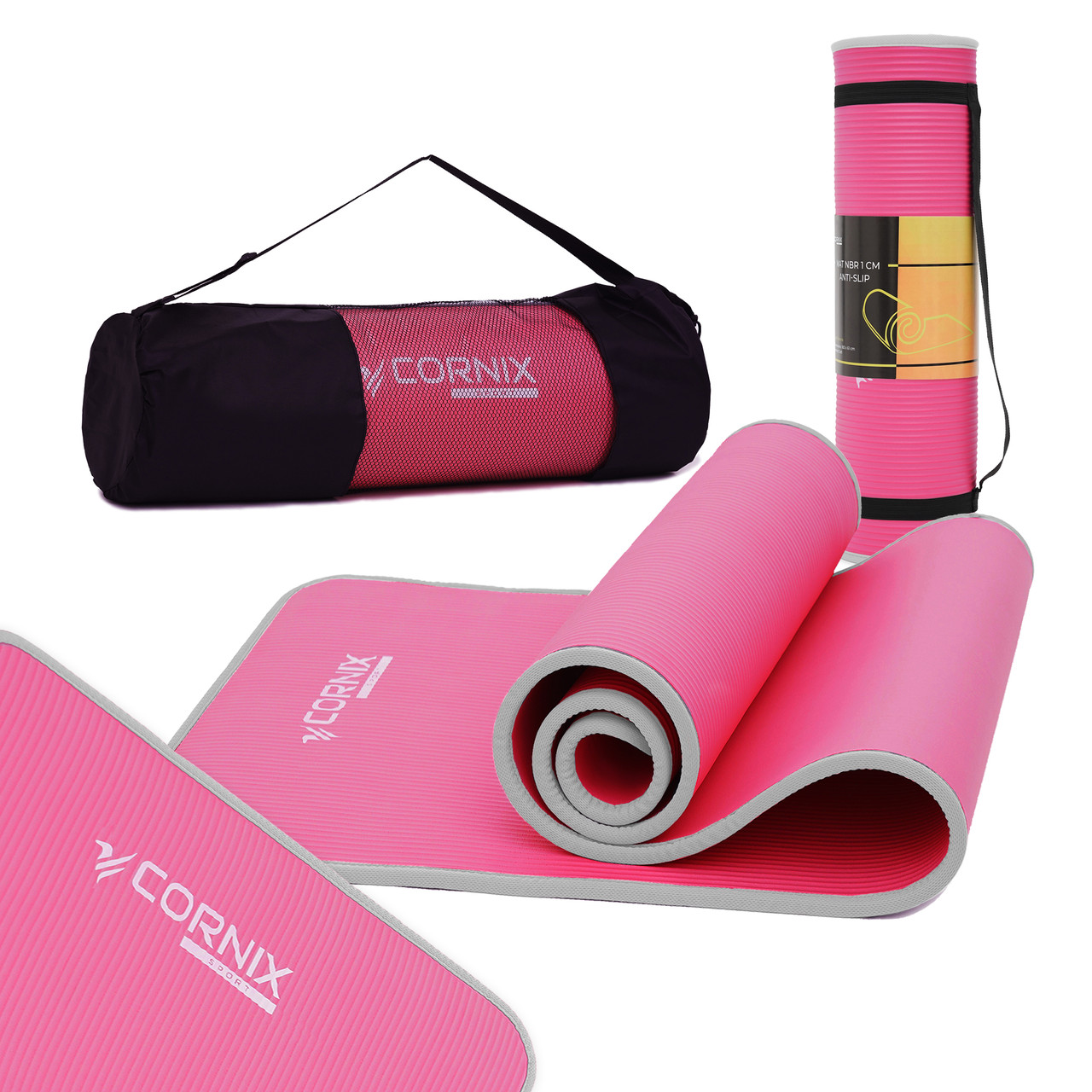 Килимок спортивний Cornix NBR 183 x 61 x 1 см для йоги та фітнесу XR-0095 Pink/Grey Poland