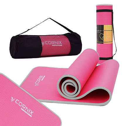 Килимок спортивний Cornix NBR 183 x 61 x 1 см для йоги та фітнесу XR-0095 Pink/Grey Poland, фото 1
