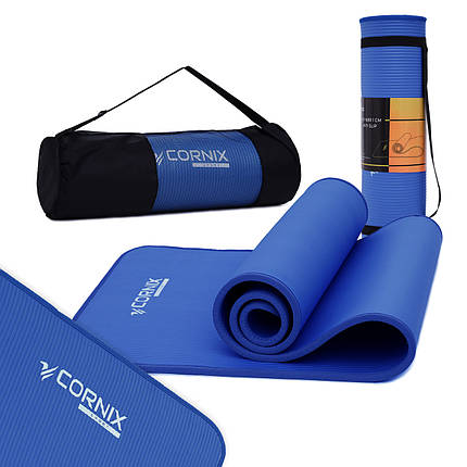 Килимок спортивний Cornix NBR 183 x 61 x 1 см для йоги та фітнесу XR-0096 Blue/Blue Poland, фото 1