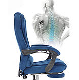 Офісне крісло велюр синій, з масажем і підніжкою, до 150 кг, ергономічне, спинка 90–155°, фото 7