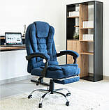 Комп’ютерне крісло з підніжкою BOSS VIP, стильне преміум велюр, синє, для офісу та геймінгу, фото 2