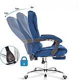 Комп’ютерне крісло з підніжкою BOSS VIP, стильне преміум велюр, синє, для офісу та геймінгу, фото 4
