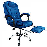 Комп’ютерне крісло з підніжкою BOSS VIP, стильне преміум велюр, синє, для офісу та геймінгу, фото 9