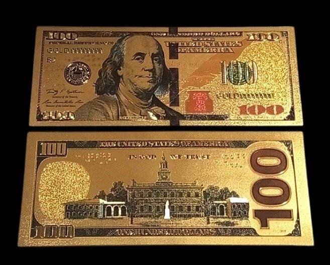 Банкнота 100 доларів, золотий колір, пластик
