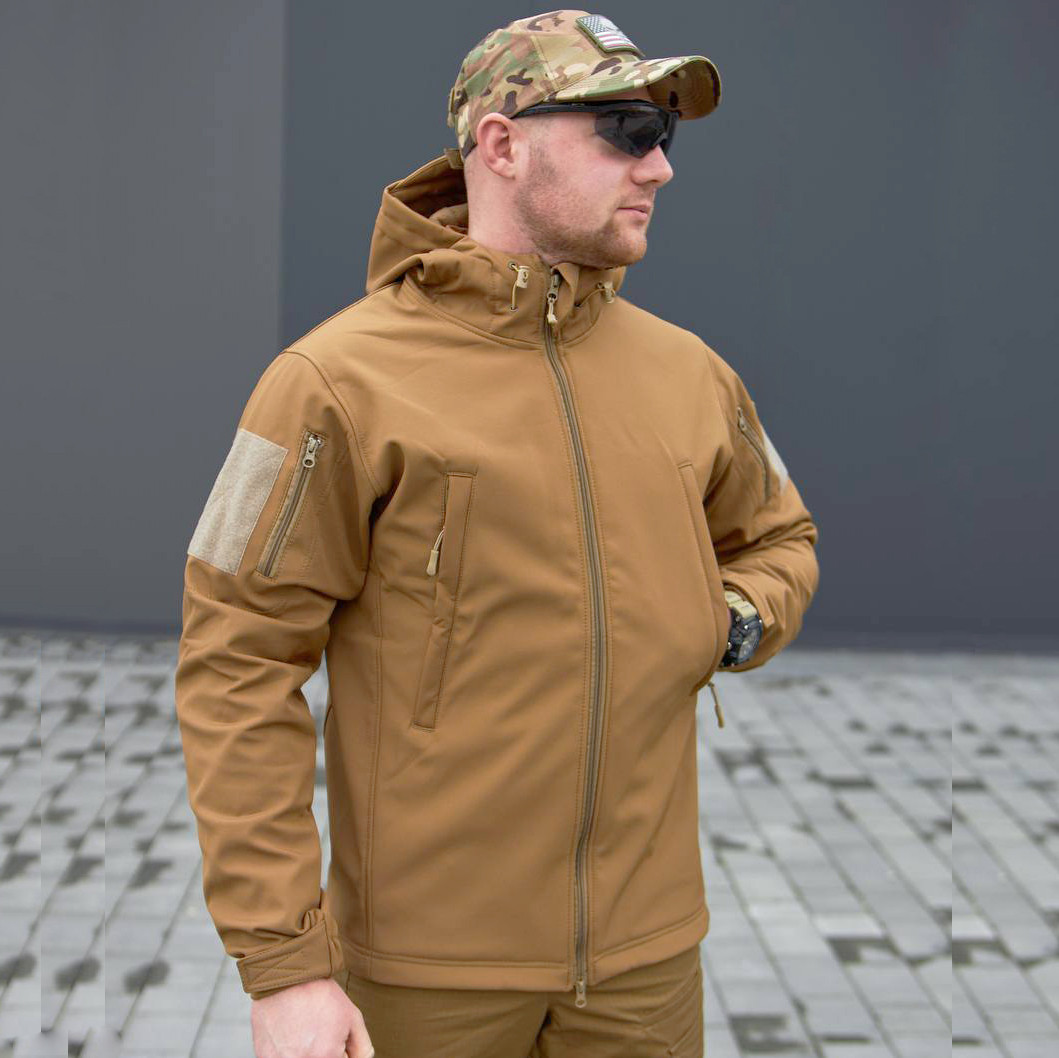 🔥 Куртка Демісезонна SoftShell "Military" (Койот) непромокальна куртка, тактична, НГУ, СЗГ, ЗСУ, фото 1