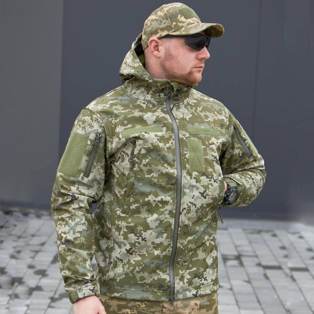 🔥 Куртка Демісезонна ЗСУ SoftShell "Military" (Піксель ММ-14) куртка непромокальна, тактична, ССО, НГУ, фото 1