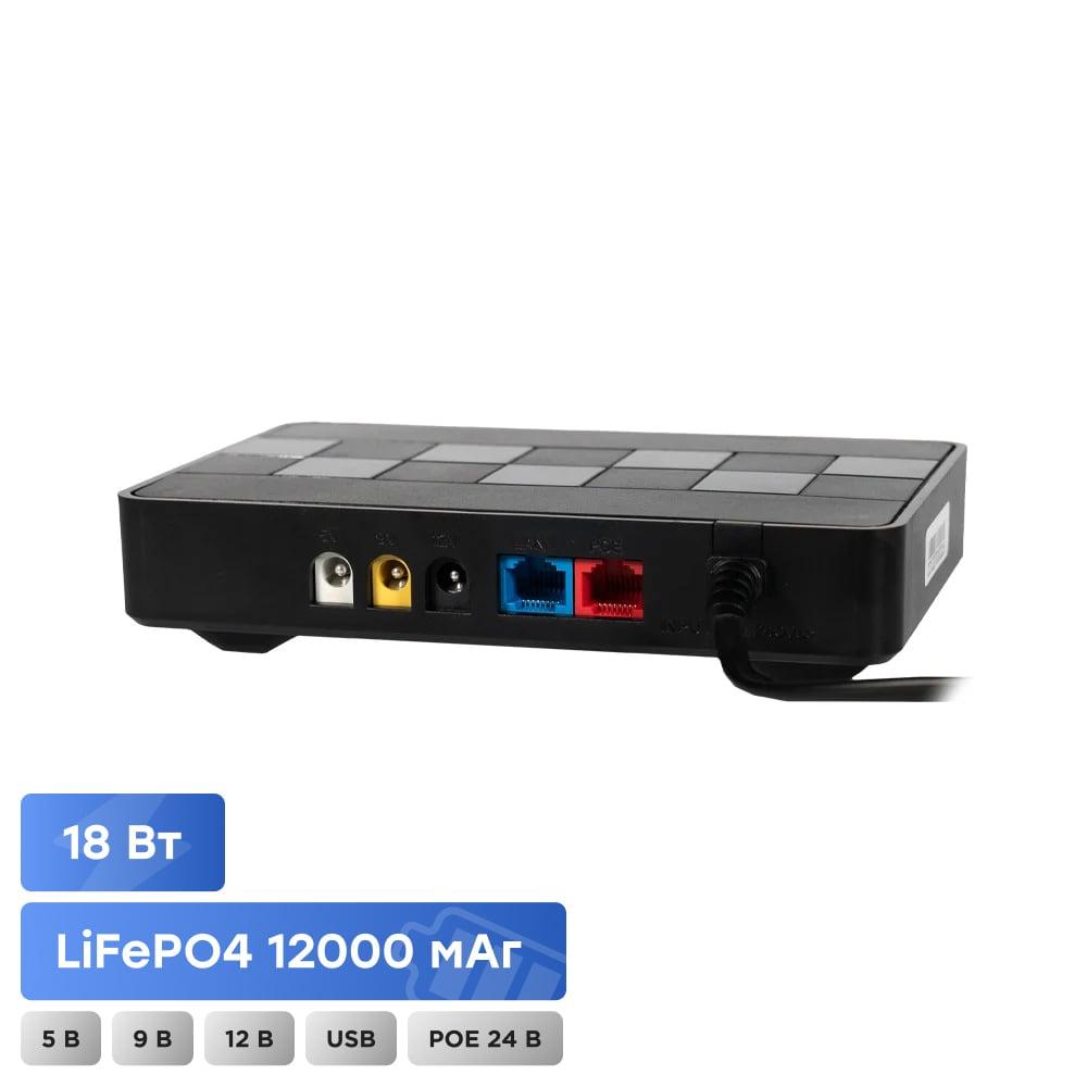 Джерело безперебійного живлення DC UPS Kraft KRF-MUPS-1812 5V/9V/12V/24V/PoE, LiFePO4 2*6Ah, для роутера і медіаконвертера, фото 1