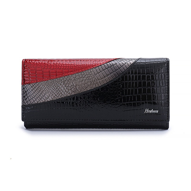 Гаманець жіночий шкіряний лаковий з тисненням під крокодила у подарунковій коробці Чорний, фото 1