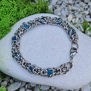 Браслет 22 см*10 мм з синім камінням | Браслет із нержавіючої сталі Stainless Steel, фото 2