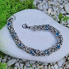 Браслет 22 см*10 мм з синім камінням | Браслет із нержавіючої сталі Stainless Steel, фото 4