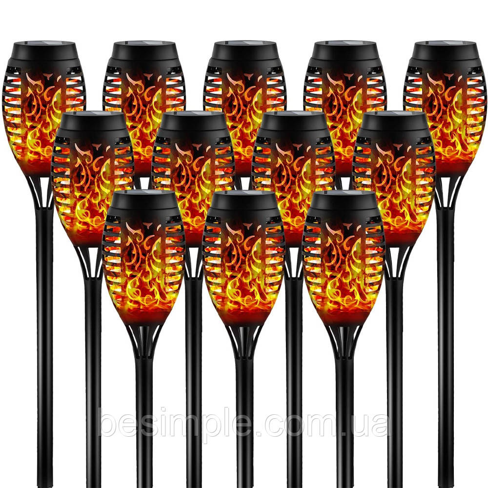 12 шт Садові світильники на сонячній батареї "Факел" 52см, 96LED / Декоративний ліхтар з ефектом полум'я, фото 1