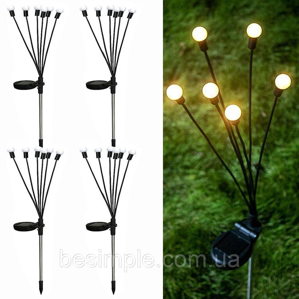Набір 4шт Садовий світильник на сонячній батареї 6LED, 74см / Садовий ліхтар світлячок / Ліхтар для саду, фото 1