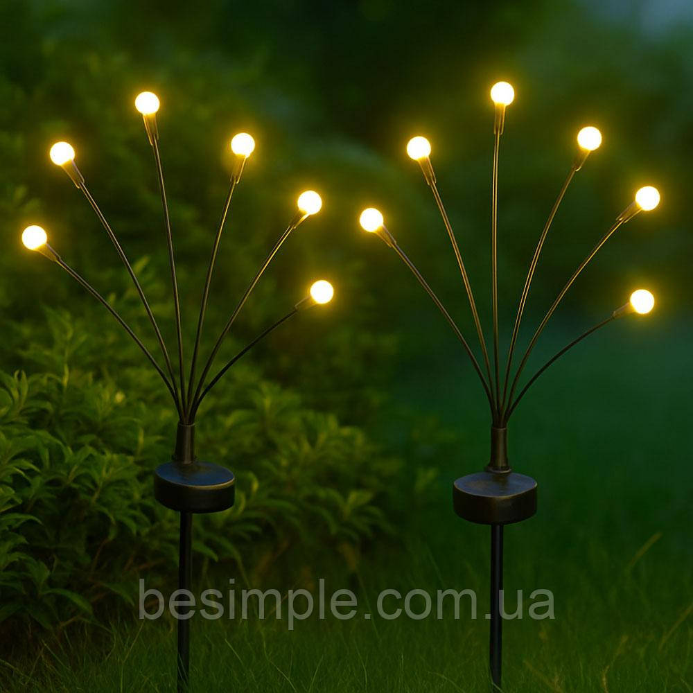 Комплект 2шт Садовий світильник із сонячною батареєю 70см, 6 ламп,Тепле світло / Газонний ліхтар для саду, фото 1