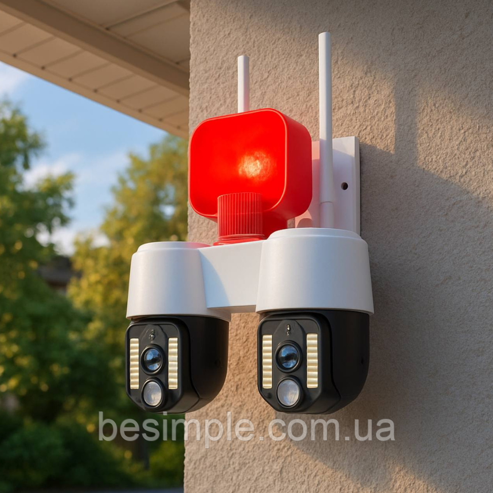 Вулична IP камера з двома обʼєктивами, 12 W, CAMERA WIFI WITH ALARAM A2S / Подвійна камера відеоспостереження, фото 1