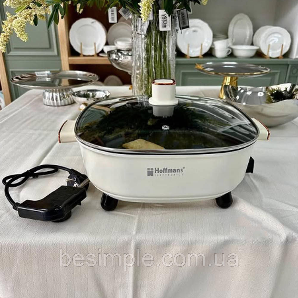 Електрокаструля 6л, 30см, 1500W, Hoffmans HM-3030, Біла / Електрична каструля / Рисоварка пароварка, фото 1