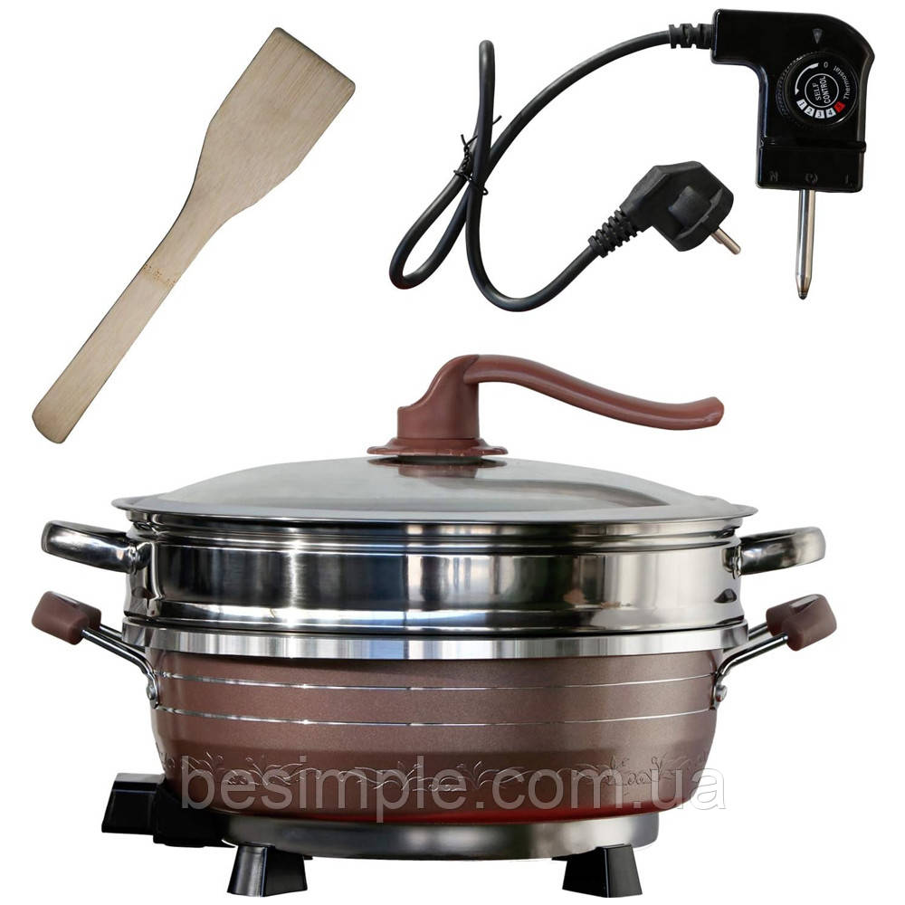 Електрична каструля подвійна 8л, 32см, 1500W, Hoffmans HM-3031 / Електрокаструля / Пароварка рисоварка / Електрокаструля, фото 1