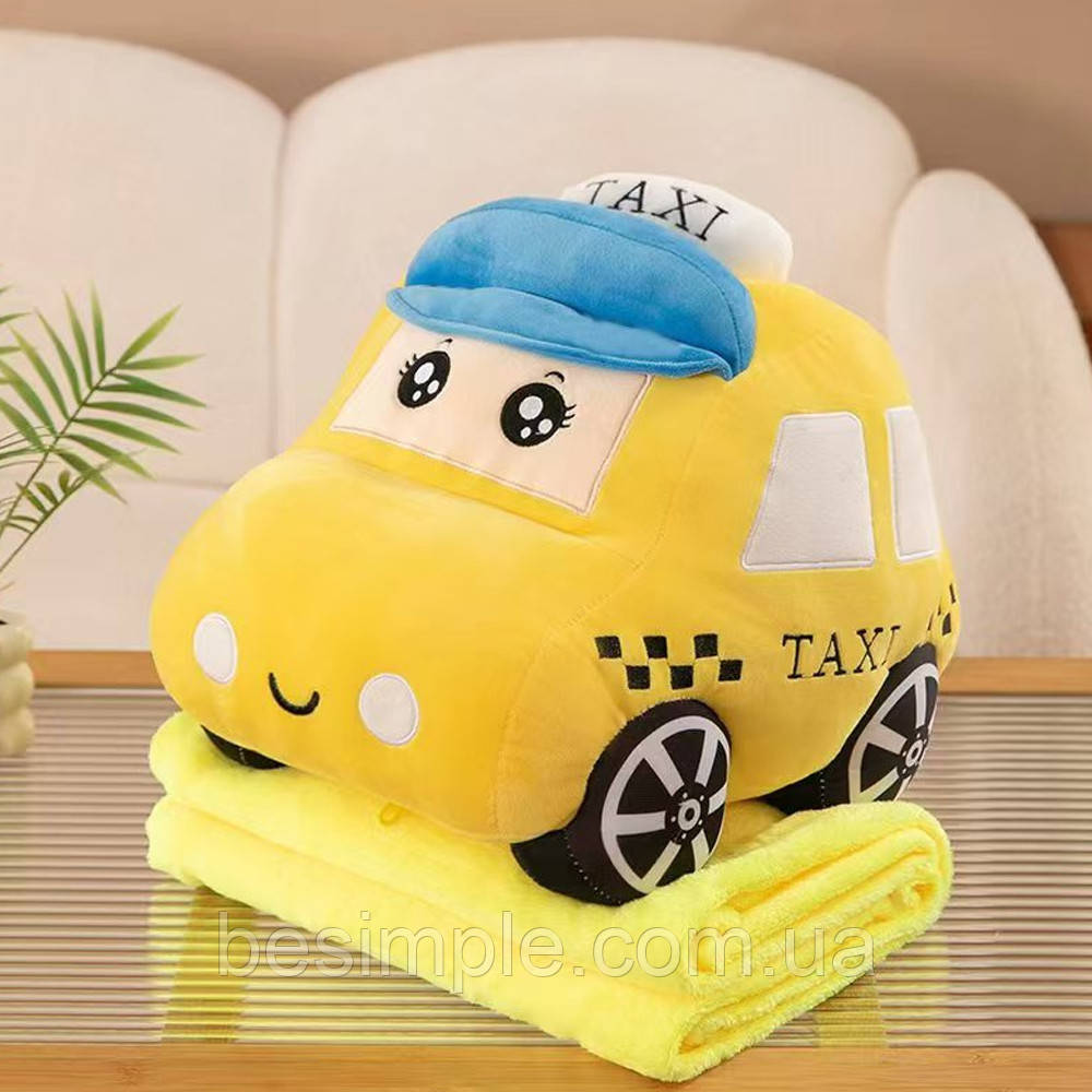 Плед-іграшка Автомобіль таксі, FA63 / Плюшева іграшка плед / М'яка іграшка з пледом, фото 1