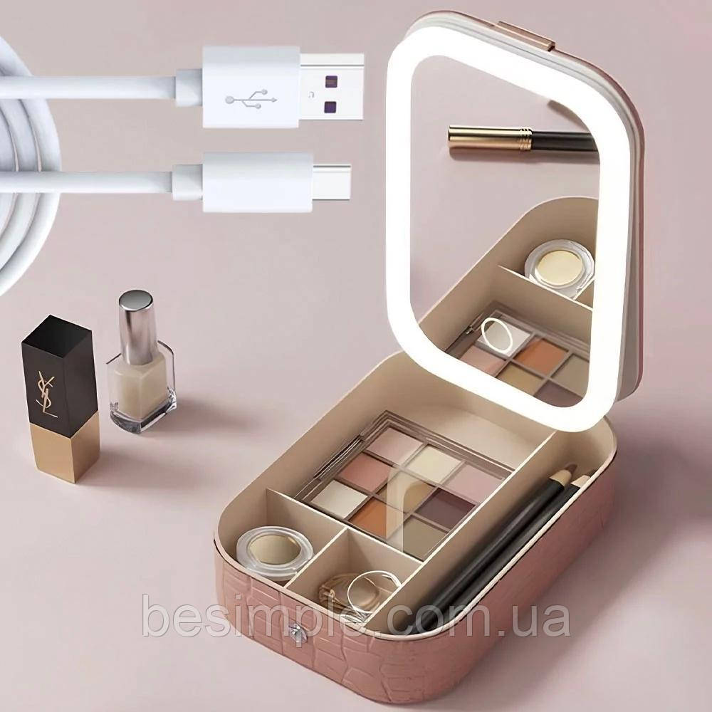 Косметичка дорожня з LED дзеркалом GT-245 / Косметичка з дзеркалом і підсвічуванням / Органайзер-кейс для косметики, фото 1