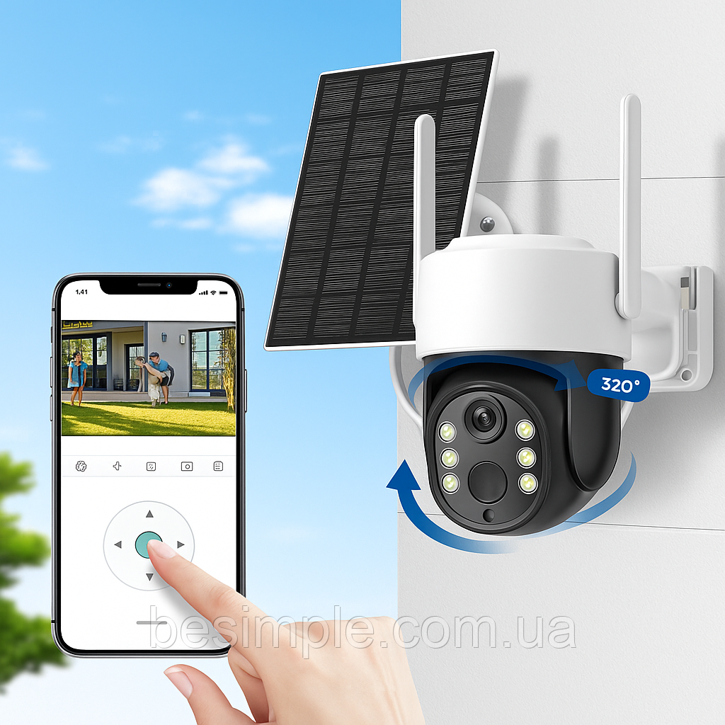 Wi-Fi Камера відеоспостереження з сонячною панеллю / Камера з іч підсвічуванням / Камера з детектором руху, фото 1