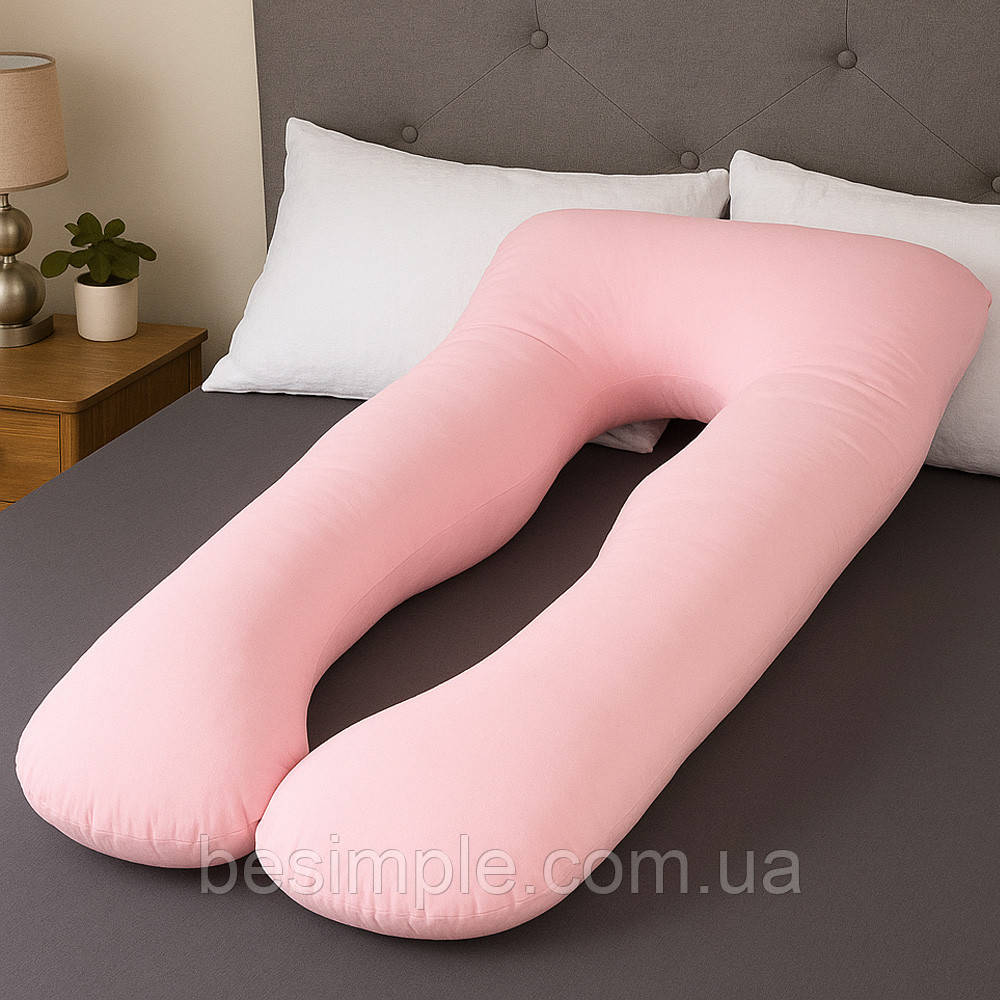Подушка для вагітних 110х50 см, бавовняна, МА-370, Рожевий / Подушка для сну / Подушка П-форма, фото 1
