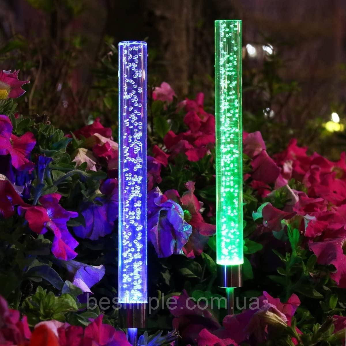 Садовий світильник на сонячній батареї "Бульбашки", 76см / Світлодіодний світильник RGB / Газонний світильник, фото 1