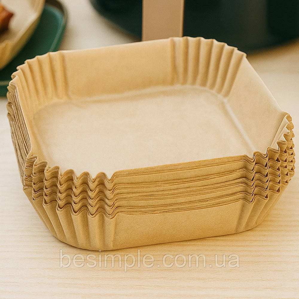 50шт Пергаментна форма для аерогрилю 16х16х4,5см / Одноразові форми пергаментні / Пергамент для аерогрилю, фото 1