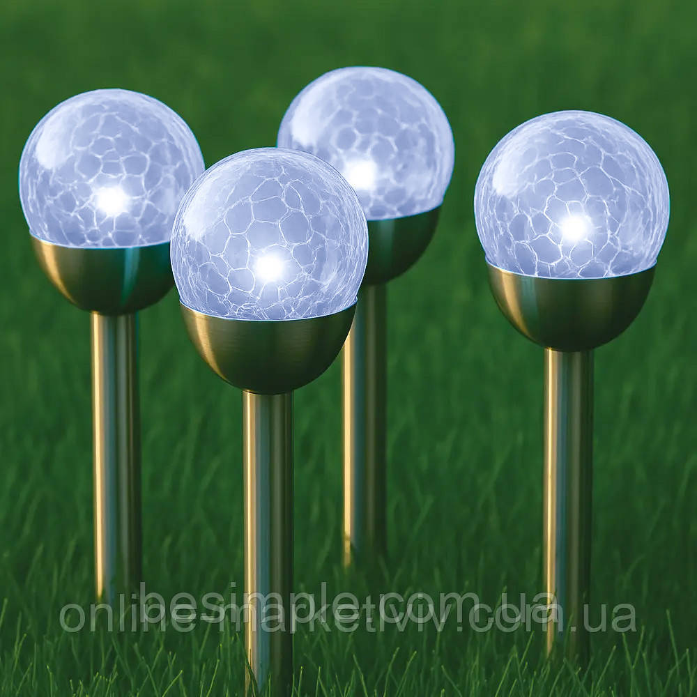 Комплект 4шт Садовий ліхтар на сонячній батареї "Куля", 25см / Вуличний LED світильник для саду, фото 1