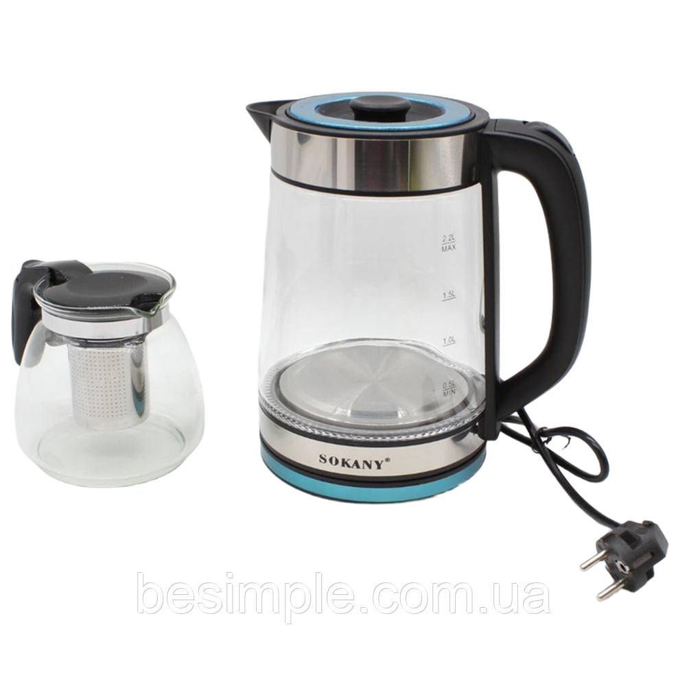 Електрочайник з заварником 2 в 1, 1500 Вт, 0,8л - 2.2 л, 1089 / Заварник з фільтром / Електрочайник для кухні, фото 1