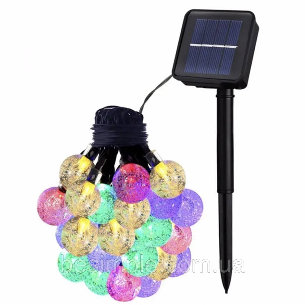 Садова гірлянда на сонячній батареї Кульки, 20LED, 200см / Вулична гірлянда / Гірлянда для саду, фото 1