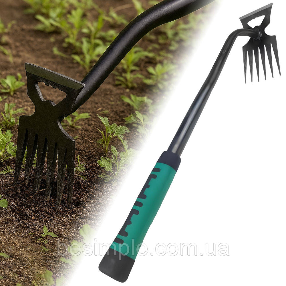 Багатофункціональний садовий інструмент для видалення бур'янів з 6 зубцями / Садова мотика з нержавіючої сталі, фото 1
