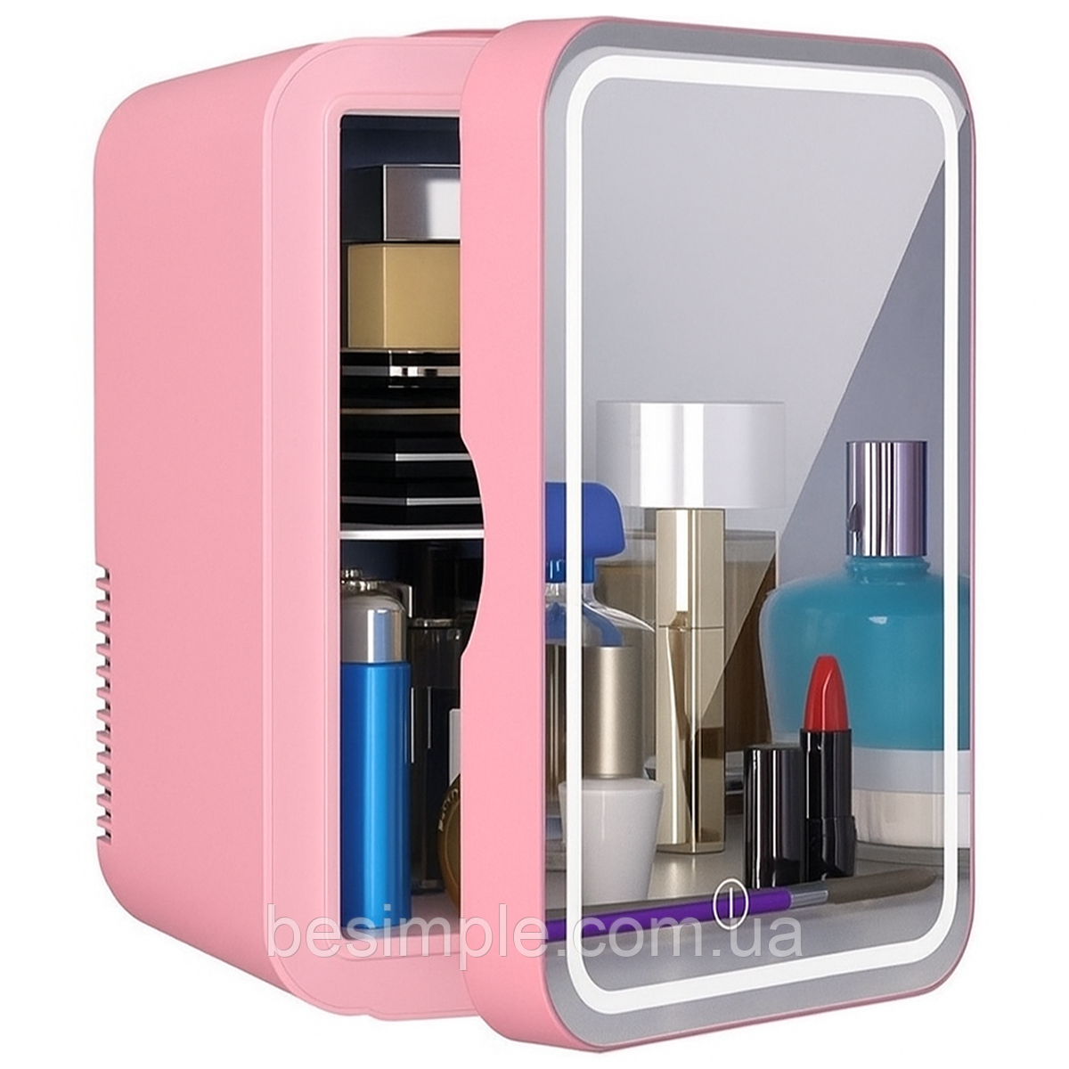 Холодильник для автомобіля з дзеркалом та підсвічуванням, 4л, Рожевий / Автомобільний холодильник туристичний, фото 1