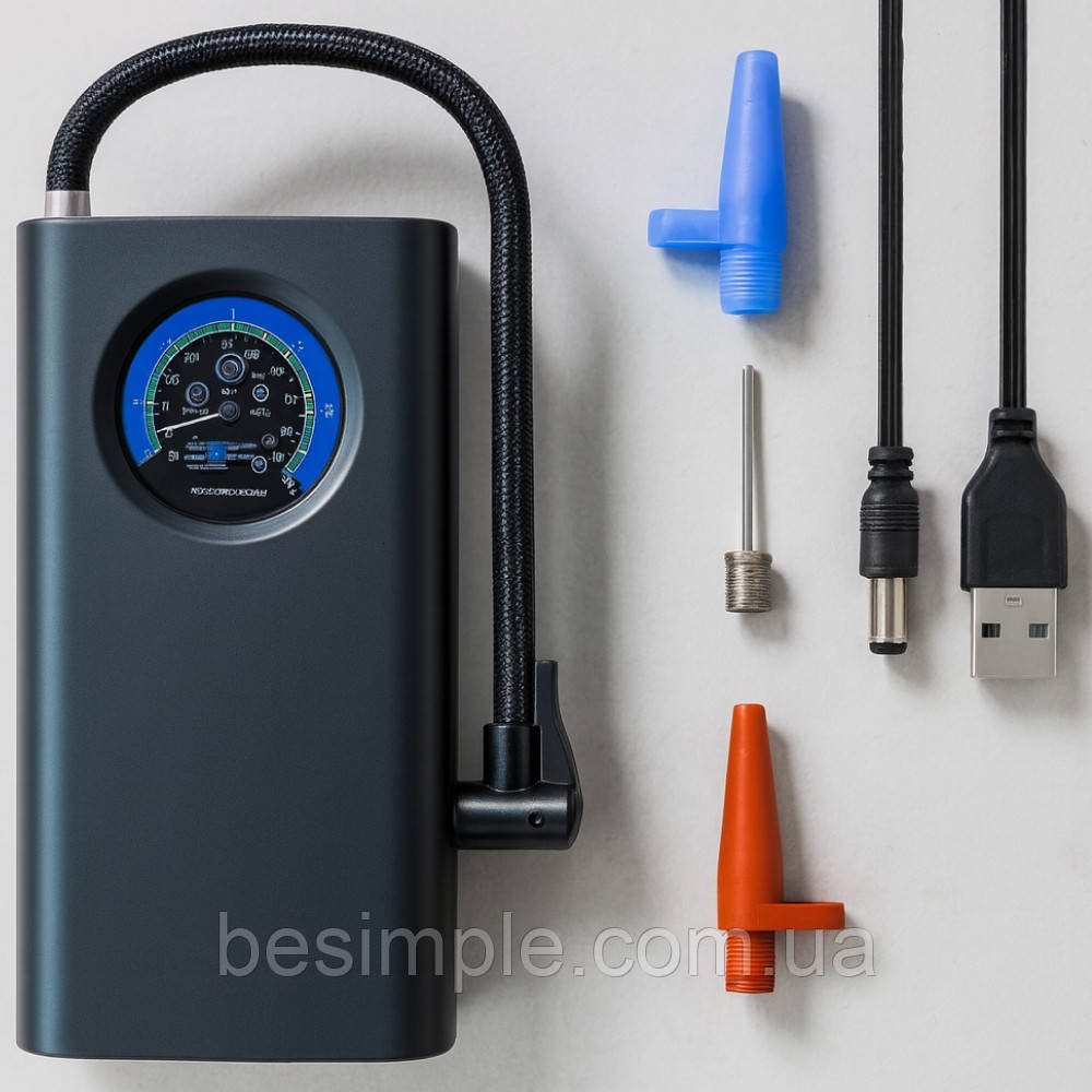 Автокомпресор з ліхтариком + 3 насадки, 35 л/хв, CQB002 / Автомобільний компресор для підкачування шин, фото 1