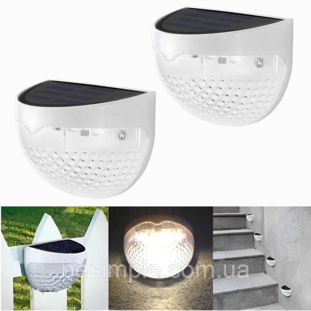 2 шт Ліхтар акумуляторний 6 led solar fence light / Світильник на сонячній батареї / Світлодіодний ліхтар, фото 1